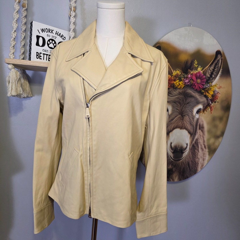 Ralph Lauren Purple Label Butter Soft Lambskin Jacket SZ 12 Cream Leather $4595